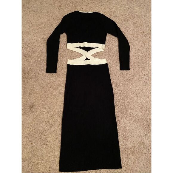 Prinbara Women's Crewneck Long Sleeve Waist Cutout Bodycon Knitted Party Midi Dr - Picture 7 of 7